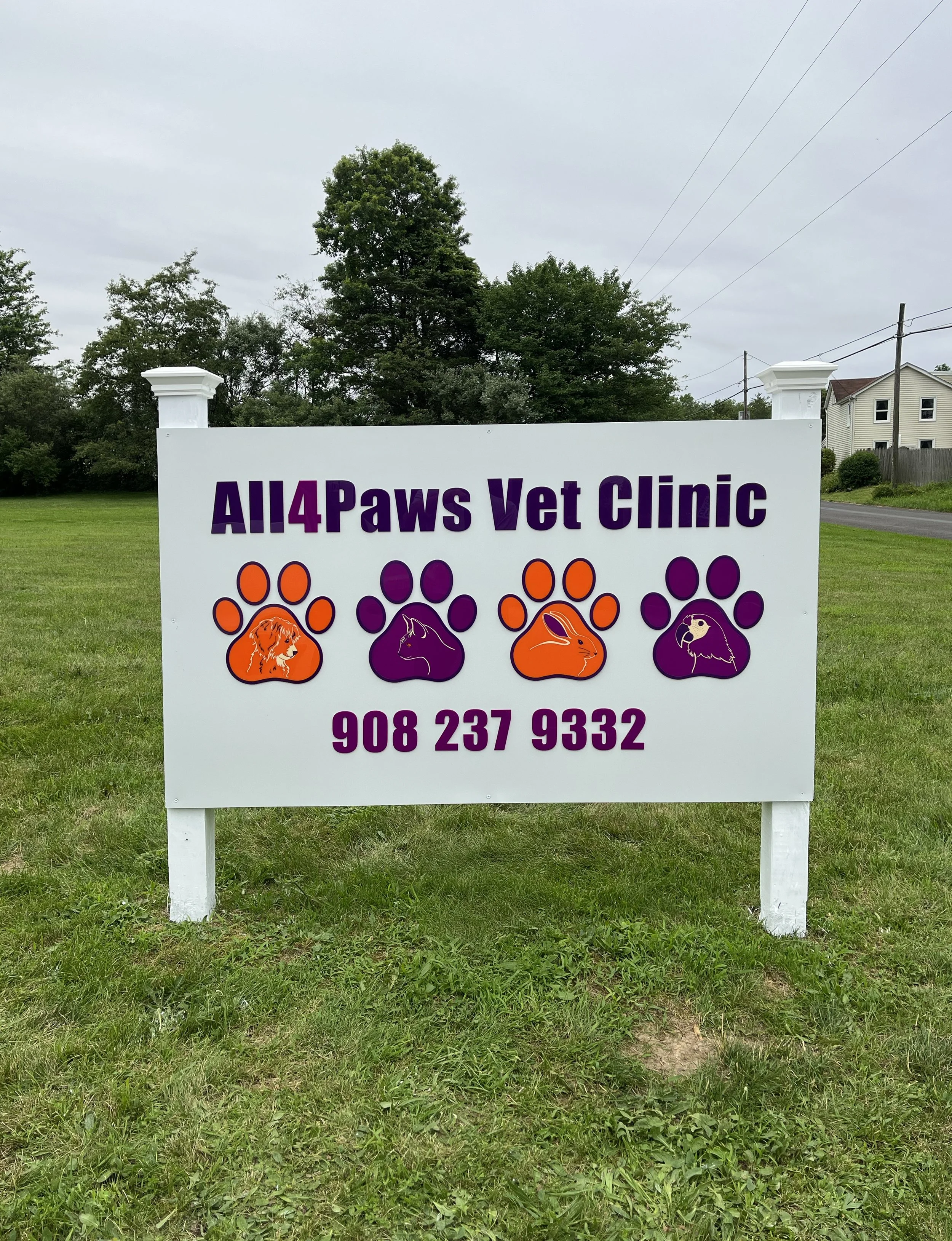 Custom veterinary clinic sign for All4Paws Vet Clinic — designed and crafted by Frenchtown Signs in Frenchtown, NJ