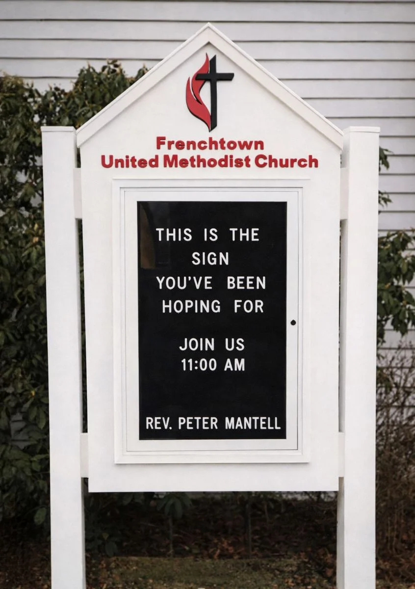 Custom church exterior sign for Frenchtown United Methodist Church — designed and crafted by Frenchtown Signs in Frenchtown, NJ